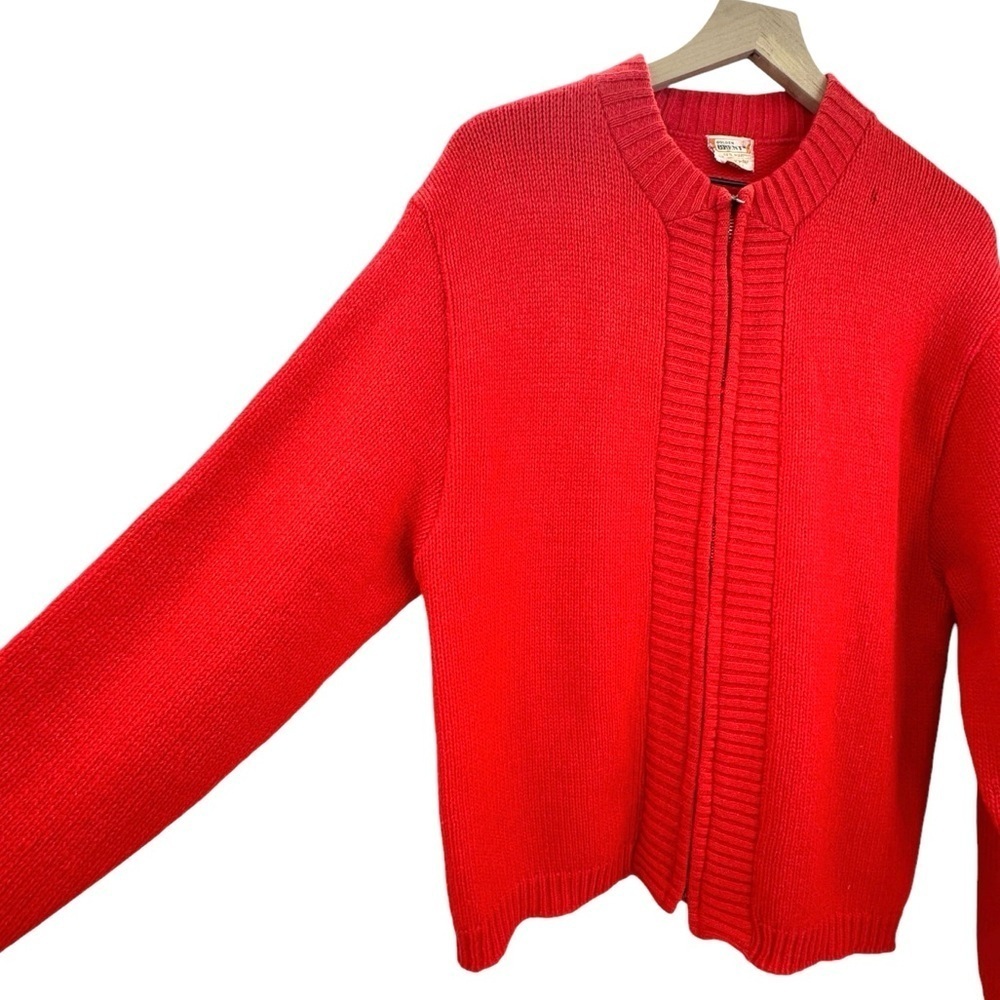 Vintage 50s/60s Cardigan Sweater Full Zip Wool Blend Crew Neck Tomato Red | M/L - Picture 4 of 6